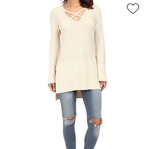 NWOT free people ribbed cream cross front tunic size small